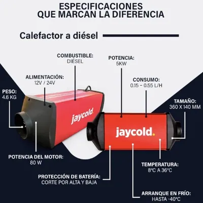 Calefactor JAYCOLD GAS-OIL 12V 5000KCAL c/control remoto y TERMOSTATO